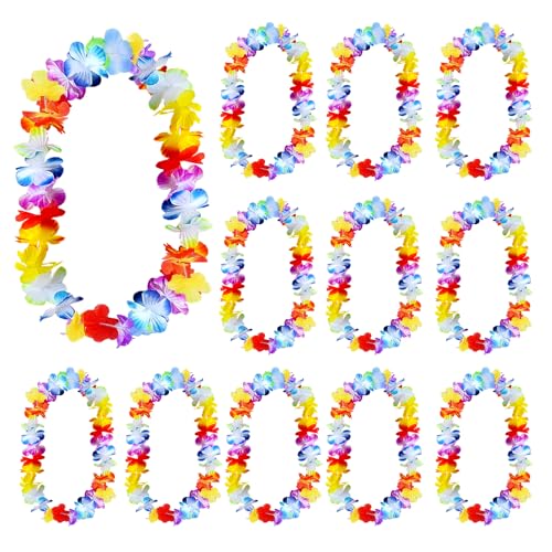 LUMOOM 12 cadenas hawaianas con flores, guirnaldas hawaianas, guirnaldas decorativas hawaianas, guirnaldas para fiestas en la piscina, para niños, adultos, playa, accesorios para fiestas tropicales