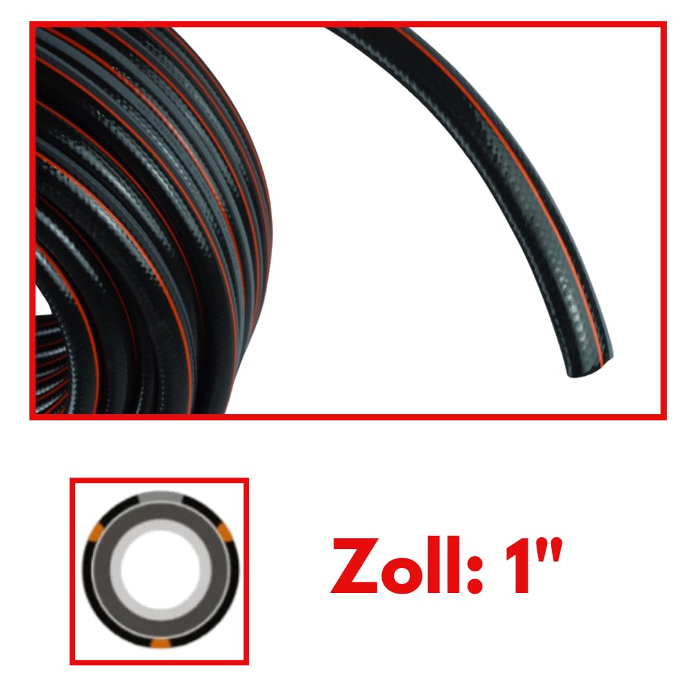 Gartenschlauch 4 lagig flexibler Wasserschlauch Schlauch Bewässerungsschlauch, UV-beständig, Temperaturbereich: -25°C bis +60°C, 1/2" 3/4" 1" 15m 20m 25m 30m 50m (Carbon 1" 50m)