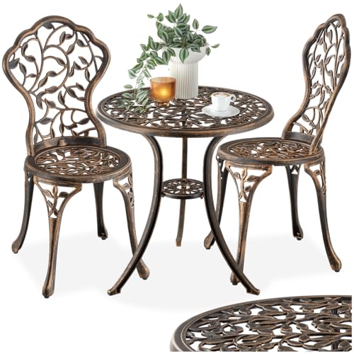 tectake® Aluminium Metall Gartenmöbel Set, Bistro Set mit 1x Balkontisch Beistelltisch Outdoor und 2X Gartenstuhl, Terrassenmöbel, Balkonmöbel Kleiner Balkon, Wintergarten, Gartendeko Vintage tectake® Aluminium Metall Gartenmöbel Set, Bistro Set mit 1x Balkontisch Beistelltisch Outdoor und 2X Gartenstuhl, Terrassenmöbel, Balkonmöbel Kleiner Balkon, Wintergarten, Gartendeko Vintage