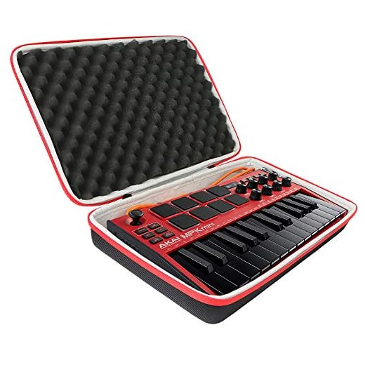 co2CREA Duro Viajar caja estuche funda para AKAI Professional MPK Mini MK3 / MPK Mini Play Teclado controlador MIDI USB (solo caso) (estuche negro + cremallera roja)
