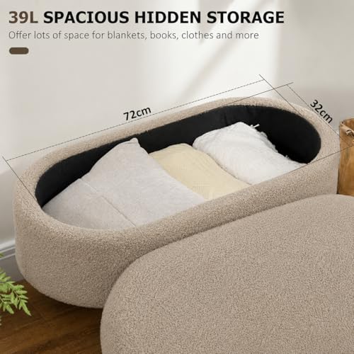 Image of Upholstered Ottoman Storage Bench, Premium Boucle Fabric, Heavy Duty 120 Kg Load Capacity, Multipurpose Seating for Living Room & Bedroom, Stone Beige