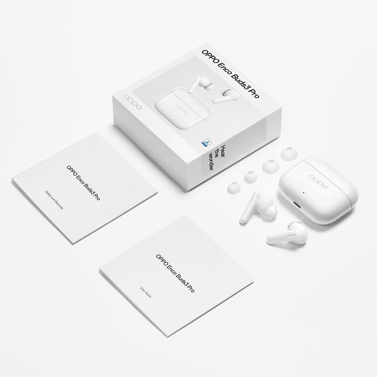 OPPO Enco Buds3 Pro Auricolari True Wireless, 54h Autonomia, Driver 12.4mm, BT 5.4, IP55, Bianco