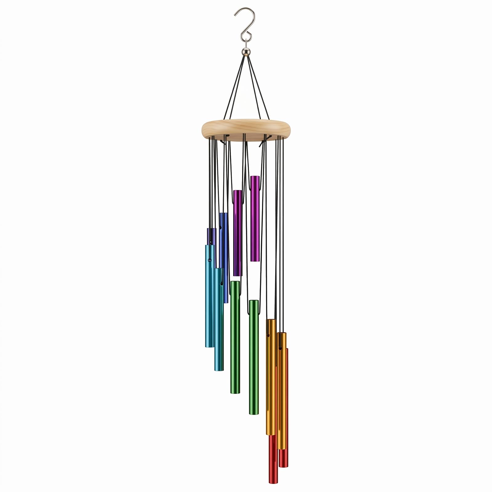 Wind Chimes for Garden with 12 Aluminum Tubes Colorful Wooden