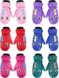 6 Pairs Kids Winter Snow Mittens Waterproof Warm Ski Gloves Unisex Gloves for Cold Weather Children,...
