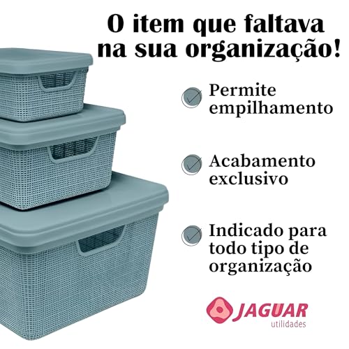 Kit 5 Caixa Organizadora com Tampa Cesto Grande em Plástico 1,8 L 5 L 15 L - Rv-Ecommerce (Cinza)