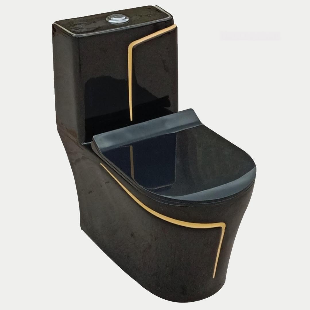 Western Floor Mounted One Piece Water Closet Ceramic Western Toilet/European Commode Square with Soft Close Seat Cover for Lavatory, Toilets (S Trap Outlet Is From Floor)-image-19