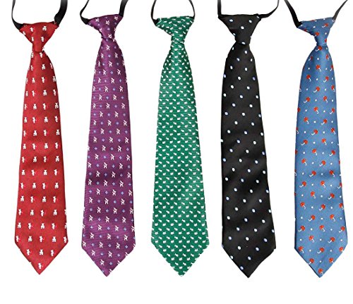 Bundle Monster 5 pc Boys Mixed Pattern Pre-Tied Elastic Fashion Neckties - Set 4: Little Gentleman