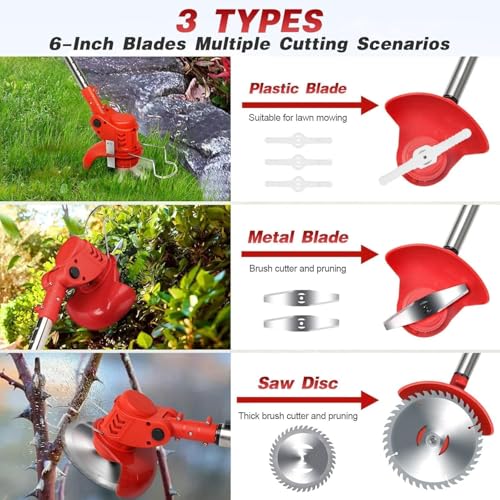 Image of Electric Cordless Rechargeable Edge Cutter Grass Cutter 48V-25cm Cutting Width 2-in-1 Mower & Trimmer Adjustable Height 3 Blade Types Lightweight & Portable Lawns Gardens