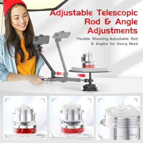 Image of 360 Camera Spinner, Photography Turntable Photo Booth with 43.3in Extension Poles Multiple Interfaces 360 Rotating Shots Dolly Wheel Spinning Camera Slider for Unboxing /Footage /Food Shoot /Jewelry