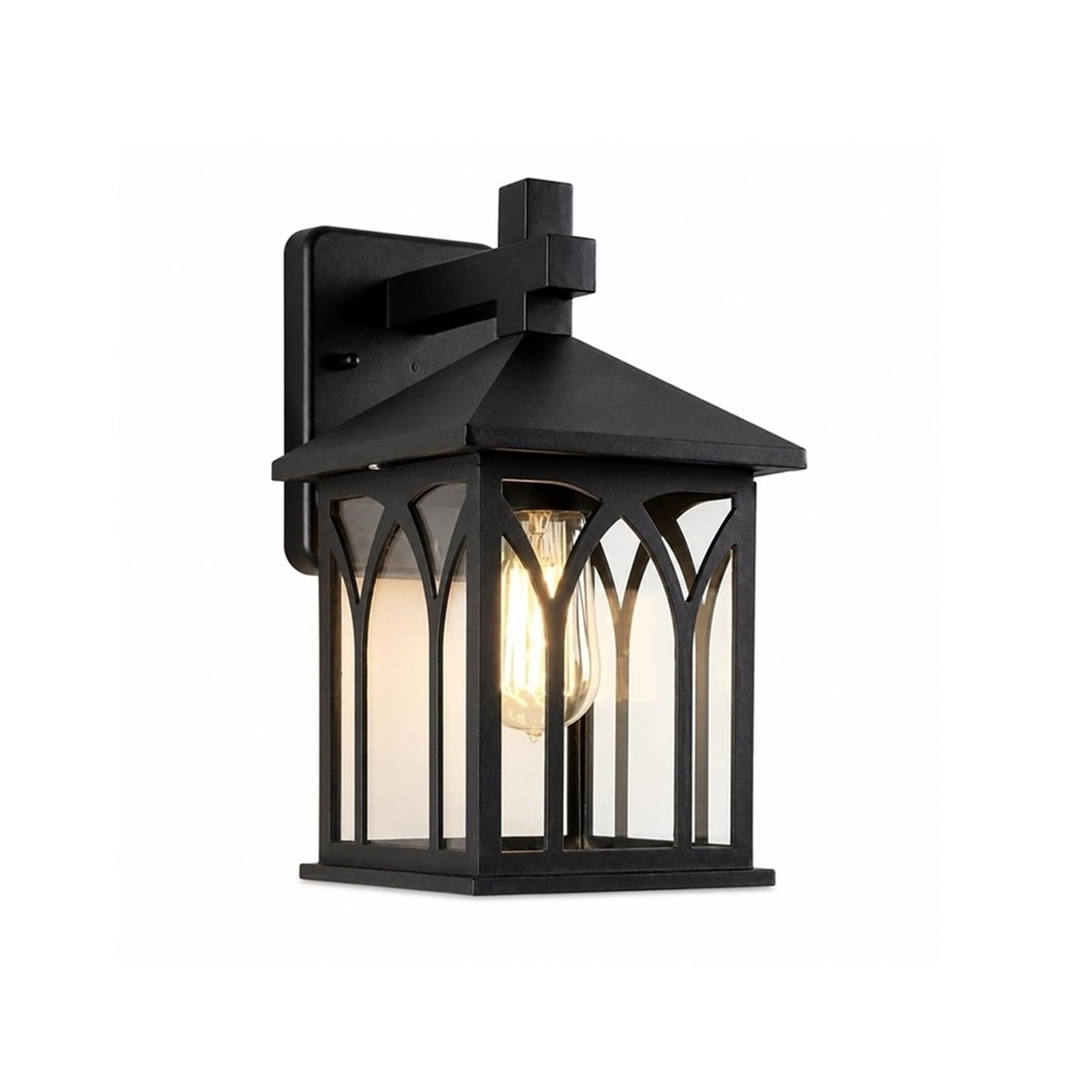OZBMA Retro Modern Style Outdoor Wall Light, Sand Black E27 LED Lantern, Waterproof Aluminum Alloy Exterior Sconce with Tempered Glass, Porch Lighting Fixtures for Foyer Staircase Threshold