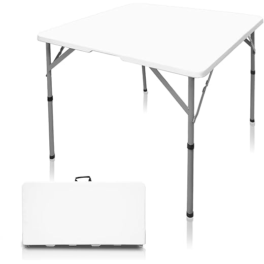 HiEthan Square Folding Table 34", Indoor Outdoor Heavy Duty Portable Plastic Folding Table, Square Card Folding Table Utility Game Table for Puzzles Crafting Picnic Camping Dining Party