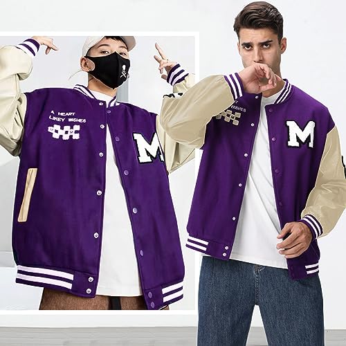 Image of Mens Varsity Jacket Baseball Bomber Jacket Vintage Unisex Streetwear Coats with Patchwork Hipster Utility Tops