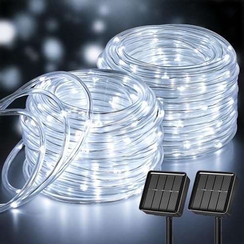Brightown 2 Pack Total 78FT 200LED Pure White Solar Rope String Lights
