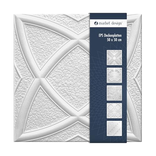 Marbet Design Deckenplatten aus Styropor EPS - Deckenpaneele leicht & robust im modernen Design - (10QM Sparpaket Mars 50x50cm) Deckenplatten Feuchtraum Decke Dekor