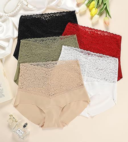 Image of SHARICCA High Waist Lace Underwear for Women Seamless Sexy Panties Ladies Stretch Full Coverage Briefs Pack