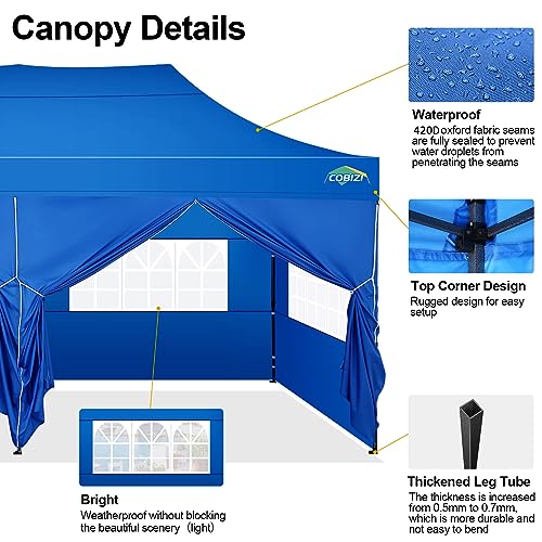 Image of COBIZI 10x20 Pop Up Canopy Tent with 6 Sidewalls,Heavy Duty Canopy,Blue
