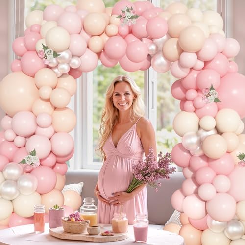 Image of Ouddy Life 157 Pcs Pink Balloons Arch Garland Kit, Light Pastle Pink Ivory Pearl Sand White Nude Balloons Different Size for Wedding Birthday Bridal Shower Gender Reveal Mothers Day Decorations