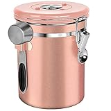 NEX Coffee Canister, Airtight Stainless Steel Ground Coffee Food Jar Storage for Beans, Tea, Flour, Sugar, Coffee Containers with Scoop, Date Tracker and CO2-Release Valve, 22oz, Rose Gold