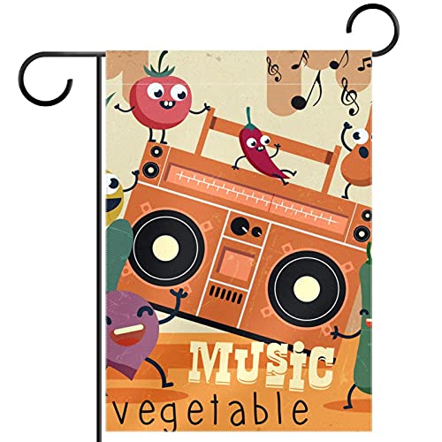 Drapeau de jardin saisonnier avec motif émoticône légume et musique