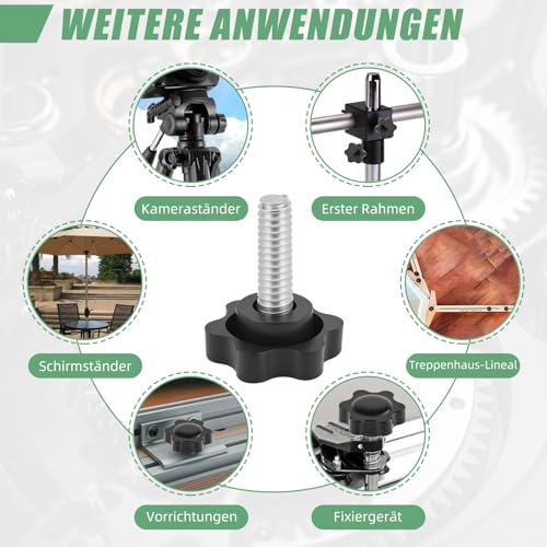 10 Stück Sterngriffschraube, 1/4-20 Schwarze Rändelschraube, Rändelmuttern mit Gewinde, Sterngriff Schrauben, für mechanische Instrumente, Werkzeugmaschinen Möbelgriff, Elektronische Geräte