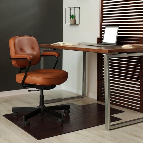 Image of Leinuosen 36 inch x 48 inch Office Bamboo Chairmat for Carpet Floor Mat Highly Premium Quality Anti-Slip Office & Home Floor Protector Low Pile Carpet Chair Mat, 5mm Thick (with Lip,Cherry Wood)