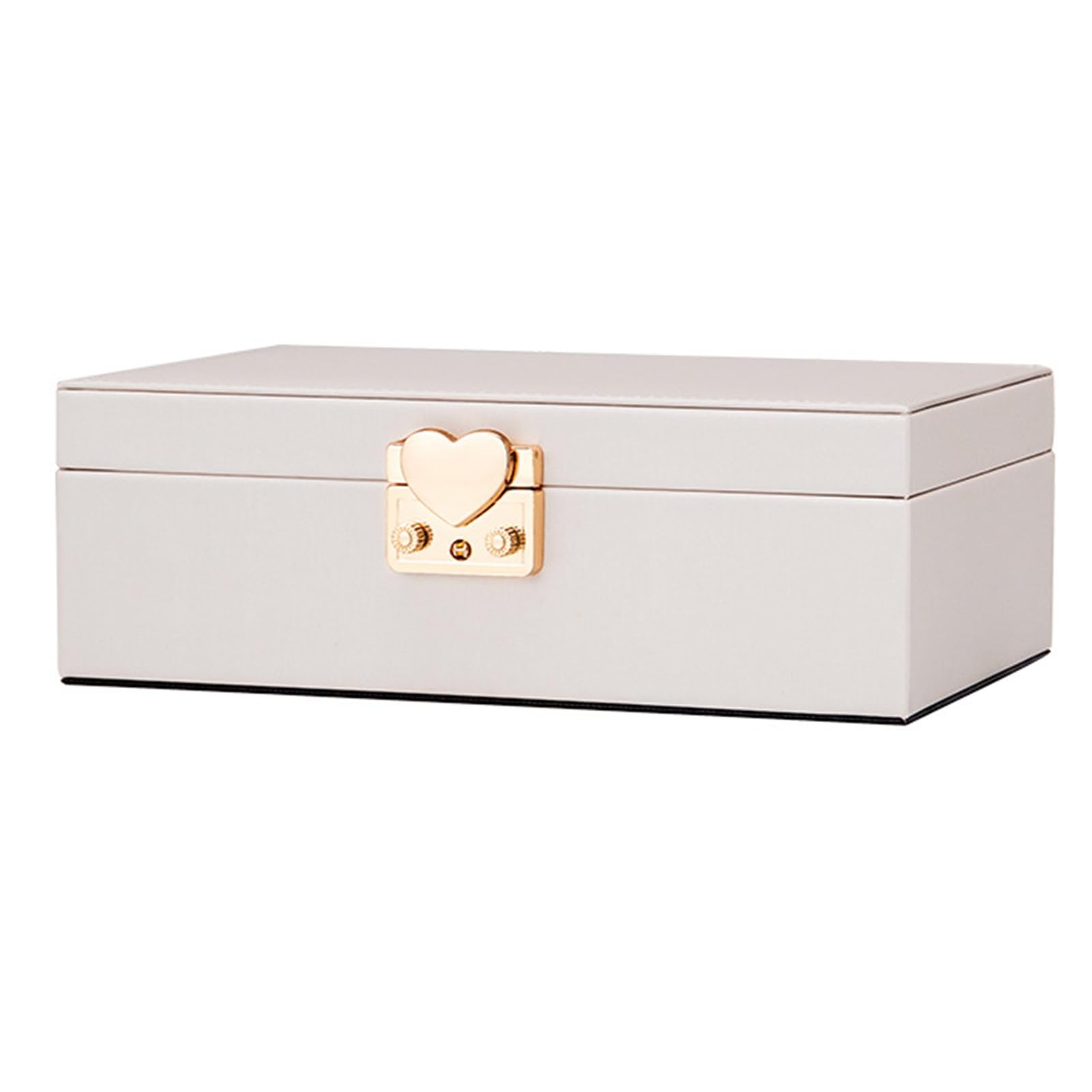 SDFSDE Jewelry Organizer Box PU Leather For Women With Lock 2 Layer Storage Case For Necklace Earring Ring Bracelets(White)
