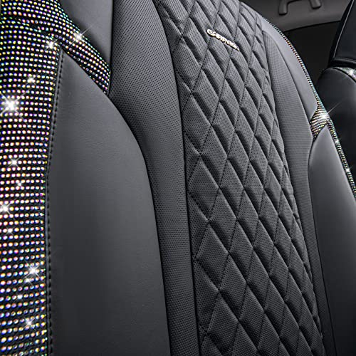 Car Pass Iridescent Diamond &Nappa Calfskin Leather Cushioned,Bling Seat Covers,Waterproof Heavy-Duty Anti-Slip,Universal Fit For Auto Suv Sedan,Sparkly Glitter Shining Rhinestone Full Set, Multicolor #TOP3