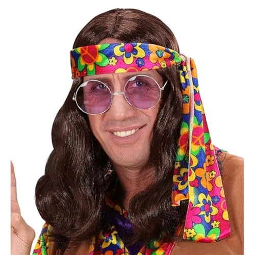 W WIDMANN MILANO Party Fashion - Peluca Hippie Dude, con diadema de colores, peluca de pelo largo, flower power