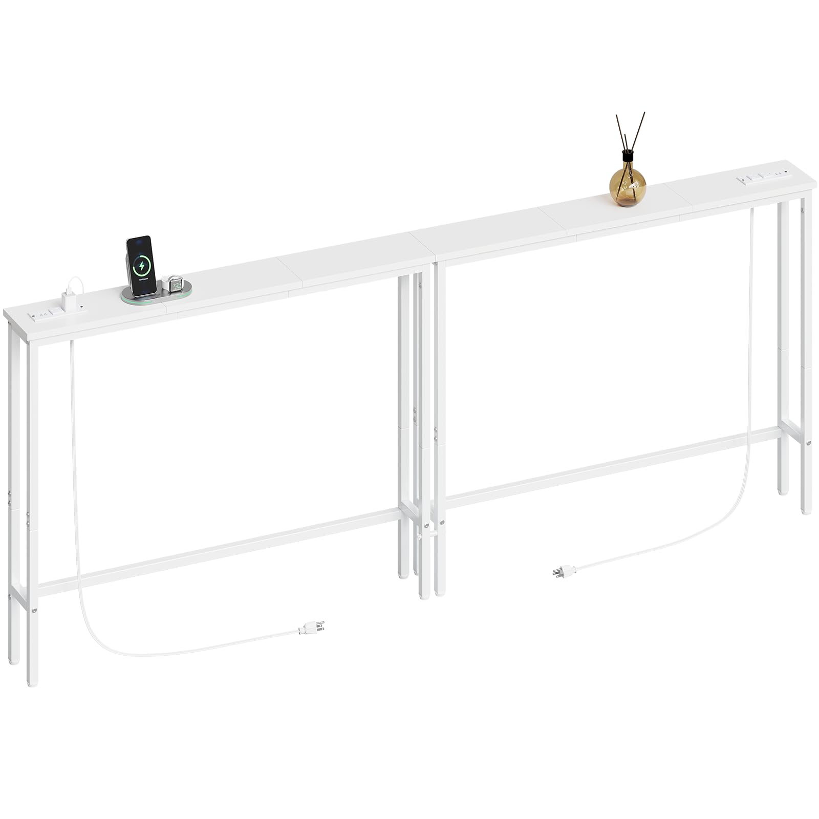 ELYKEN 2 Pack 5.9" Narrow Console Sofa Table with Power Outlets, Total 78.8â€� Long Behind Couch Table with Charge Station and 5.9â€™ Extension Cord for Living Room, 5.9" D x 78.8â€�W x 29.5â€�H, White
