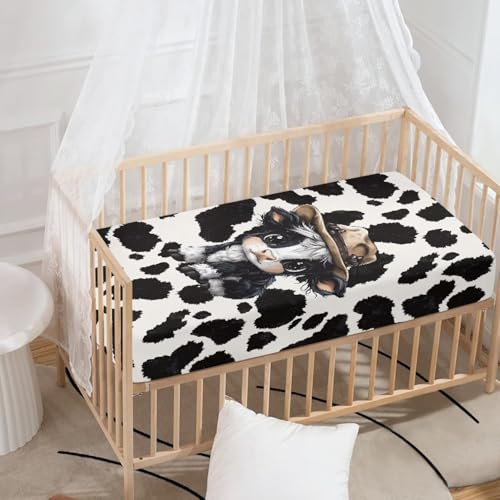 Image of Highland Cow Crib Sheets for Baby Girls Super Soft Standard Crib Mattress Cover Cow Print Breathable Fitted Crib Sheet (28''x 52'') Crib Sheets