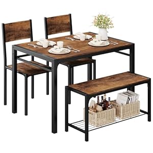 Shahoo Kitchen Table and 2 Chairs for 4 with Bench, 4 Piece Dining Sets for Small Space, Brown
