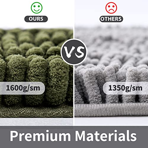 Freshmint Chenille Bathroom Rugs Non-Slip Bath Mat 24”X16.5“, Washable Soft Shower Mat, For Bathroom Floor & Tub Fluffy Shag Bath Rugs, Water Absorbent Microfiber Shower Rugs, Olive Green #TOP4
