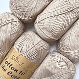 Cotton to The Core Cotton Yarn for Crocheting, 6-Pack (852 Yds / 300G), Free Patterns, Beginners Friendly - Soft Baby Yarn for Knitting - 3 DK Light Worsted Weight - Almond Tan