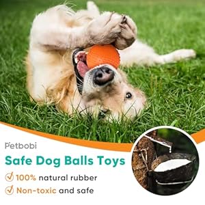 Petbobi Indestructible Squeaky Dog Ball – Interactive Chew Toy for Aggressive Chewers, Outdoor Waterproof, Natural Rubber Dog Toy, Cleans Teeth, Relieves Anxiety for Small Medium Dogs, Orange