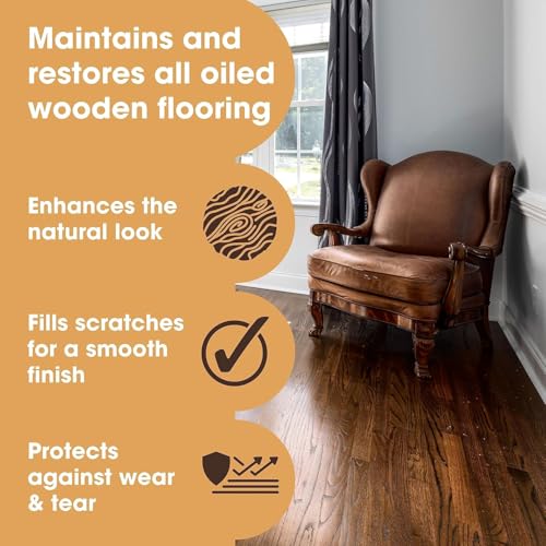 Furniture Clinic Wood Floor Maintenance Oil | Conditions, Maintains, & Restores | Formulated for All Types of Oiled Wood Flooring | Protects Against Stains | Natural Satin Finish | 17oz / 500ml
