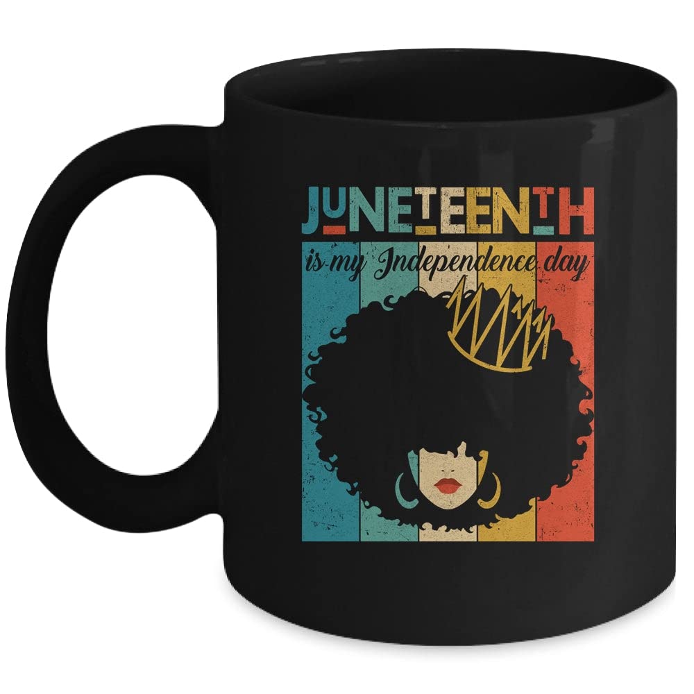 SKY DOT Juneteenth My Independence Day Retro Afro Melanin Printed Ceramic Tea/Coffee Mug (325ml, Black)