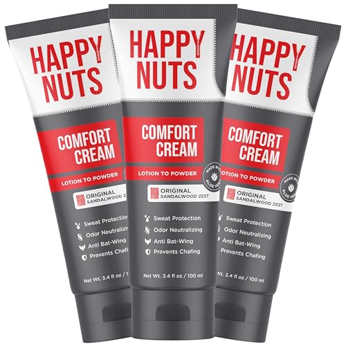 Image of HAPPY NUTS Comfort Cream Deodorant For Men: Anti-Chafing Sweat Defense, Odor Control, Aluminum-Free Mens Deodorant & Hygiene Products for Men's Private Parts 3.4 Fl Oz (3 Pack), Original