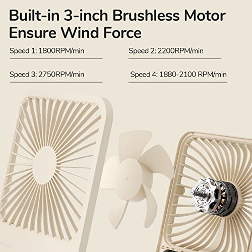 Image of JISULIFE Small Desk Fan Battery Operated, 180 Foldable Portable Fan, 4 Speeds Adjustable Ultra Quiet for Home Office Travel Outdoor-Brown
