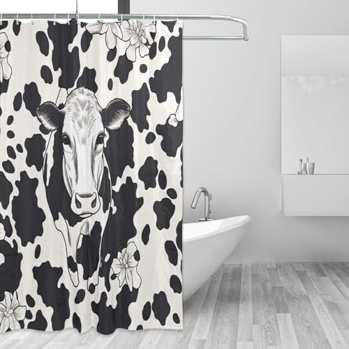 Rideau de douche résistant avec 12 crochets motif vache en textile de qualité