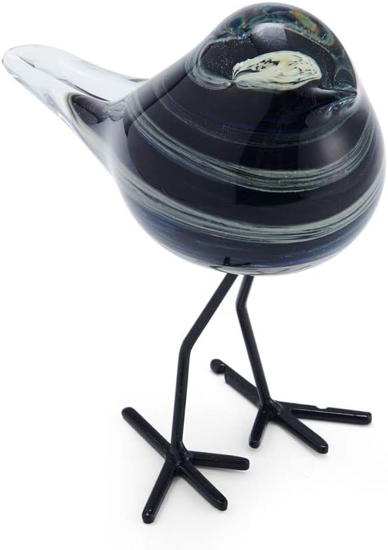 Mikasa Artglass Blue Stripe Glass Bird Decor, Home Office, Living Room, 5.51x3.35x5.51 Inch