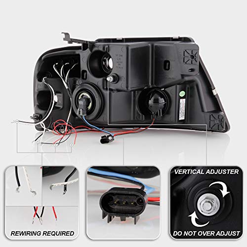 Image of ACANII - For 2004-2008 Ford F150 LED Halo Ring Black Housing Projector Headlights Headlamps, Driver & Passenger Side