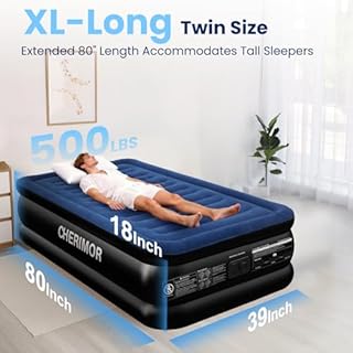 CHERIMOR Twin XL Air Mattress with Built in Pump, Upgraded 80" Length, 18" Raised Twin Blow Up Mattress, Multi-Layer Leakproof & Support 500 lbs, 2-Min Fast Inflation Air Bed for Home Camping Guests
