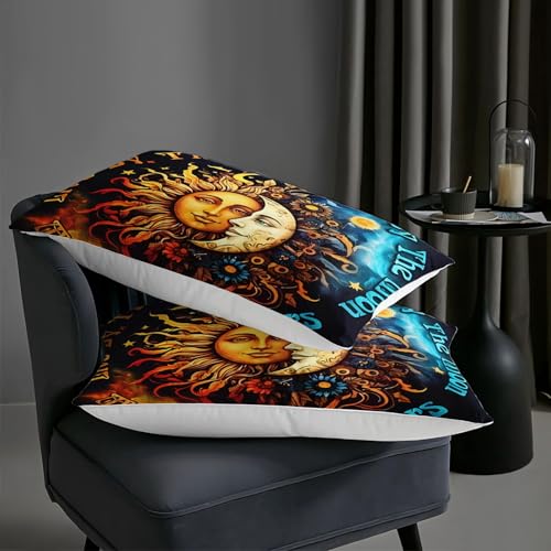 Image of AILONEN Sun Moon Comforter Set Queen Size, Boho Style Bedding Set for Kids Girls Boys,Bohemian Sunflowers and Stars Bed in a Bag,3 Pieces, 1 Quilt and 2 Pillowcases
