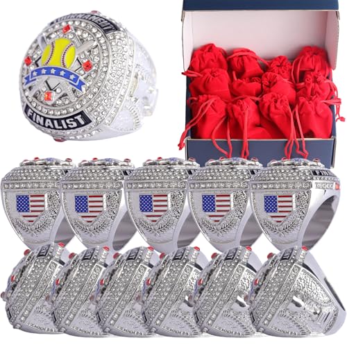 Image of 2 pcs Pack or 12 pcs Pack Softball Championship Trophy Ring Award Gift for Tournament Champion Team palyers Awards Trophy on Side Size 9.5