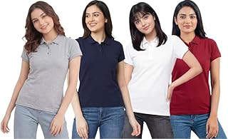 Irana Womens Polo Collar Neck T-Shirt Top (Design: Solid)|Women Half Sleeve Polo Oversize T Shirt Cotton Regular Fit | Lad...