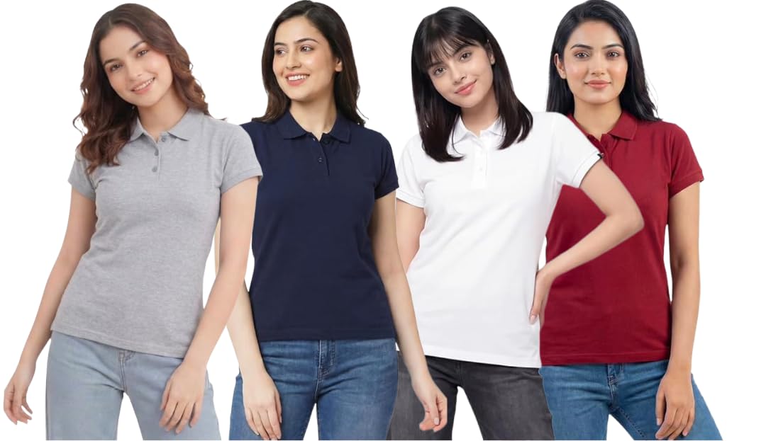 Irana Womens Polo Collar Neck T-Shirt Top (Design: Solid)|Women Half Sleeve Polo Oversize T Shirt Cotton Regular Fit | Lad...