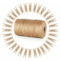 Blissiquee 100 Pcs Mini Wooden Pegs 3.5cm & 328 Feet Twine String 3-Ply, Craft Clothes Pegs Clips, String and Pegs for Photos DIY Decorative Arts & Crafts, Weddings & Events