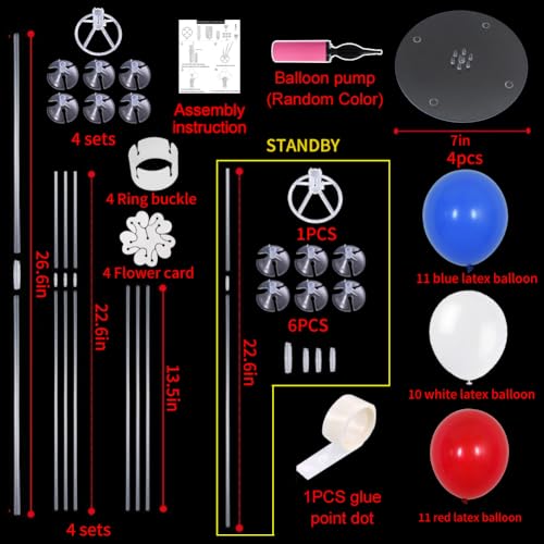 Image of TONIFUL 4 Set Blue Red White Balloon Centerpiece for Table Balloons Stand