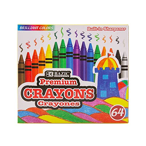 Bazic Crayons 64-Count, Assorted Colors Coloring Crayon Set W/Sharpener, Drawing Crayons For School Art, Gift For Kids Artist (64/Pack), 24-Packs #TOP14