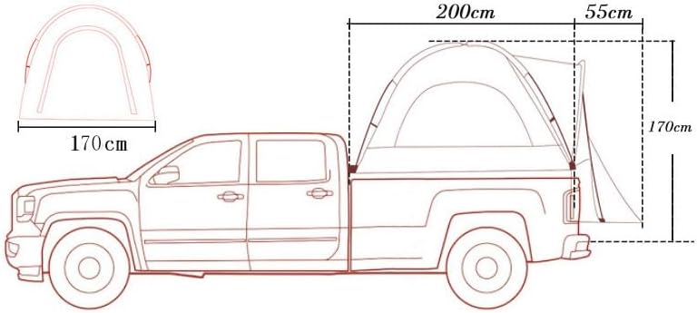 Truck Bed Tent for Chevrolet S-10 LS, PU2000mm Rain-Resistant Camping Shelter for Pickup Use, Breathable Durable Design for Outdoor, Easy to Install,M: (200+55) × 170 × 170 (150) cm